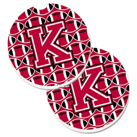 Carolines Treasures Letter K Football Crimson and White Set of 2 Cup Holder Car Coaster CJ1079-KCARC